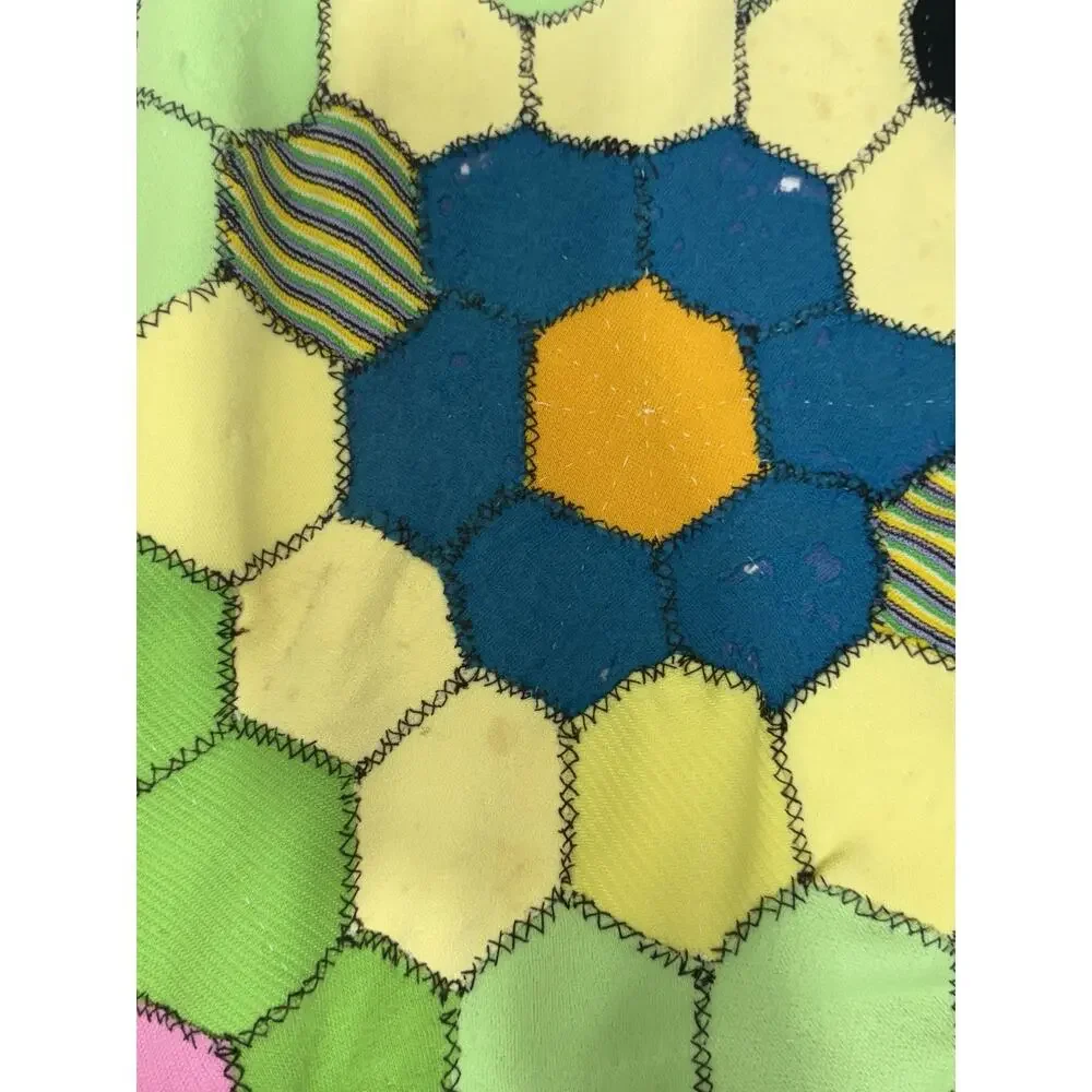 Vtg Grandmother’s Flower Garden Quilt Blanket Throw 34x50 Handmade Cottagecore